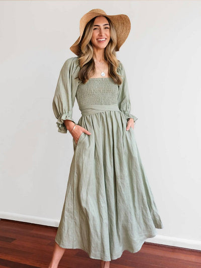 Ivana - Elegant Reversible Puff Sleeve Maxi Dress