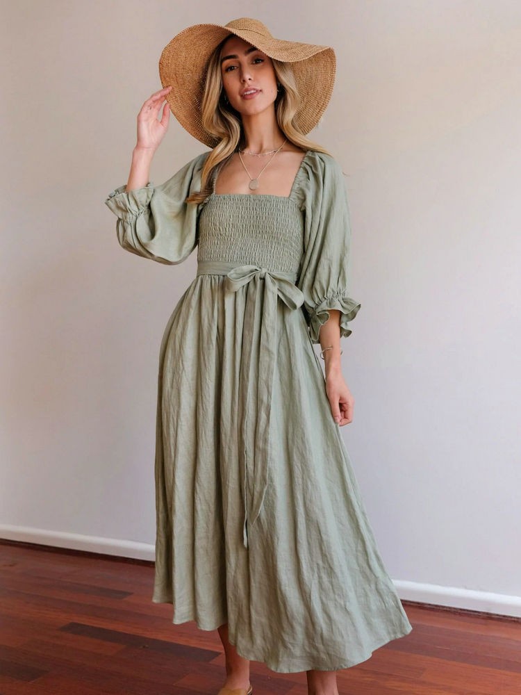 Ivana - Elegant Reversible Puff Sleeve Maxi Dress