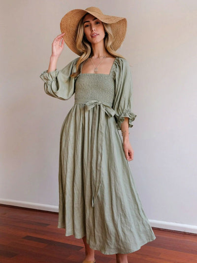 Ivana - Elegant Reversible Puff Sleeve Maxi Dress