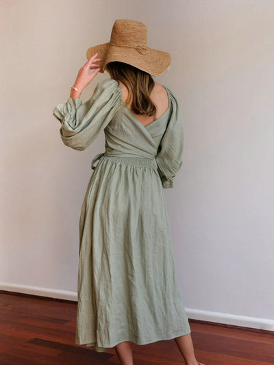Ivana - Elegant Reversible Puff Sleeve Maxi Dress