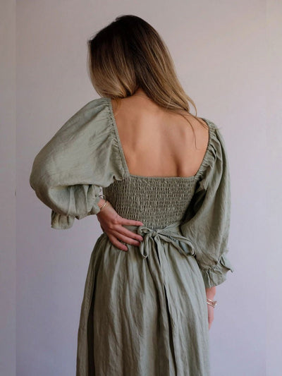 Ivana - Elegant Reversible Puff Sleeve Maxi Dress