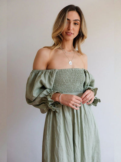 Ivana - Elegant Reversible Puff Sleeve Maxi Dress