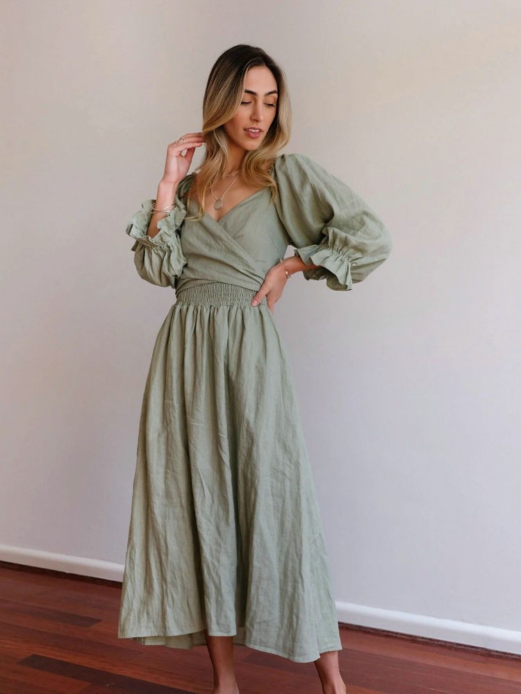 Ivana - Elegant Reversible Puff Sleeve Maxi Dress