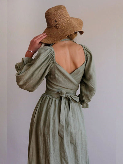 Ivana - Elegant Reversible Puff Sleeve Maxi Dress