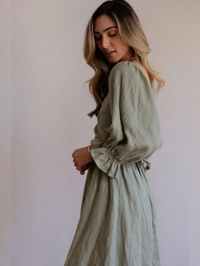 Ivana - Elegant Reversible Puff Sleeve Maxi Dress