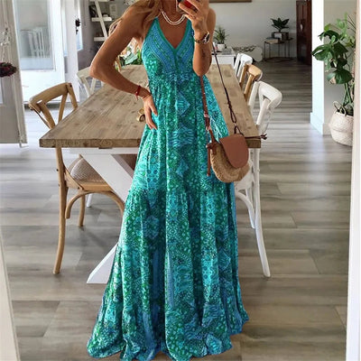 Emerson - Boho Spaghetti Strap V-Neck Maxi Dress