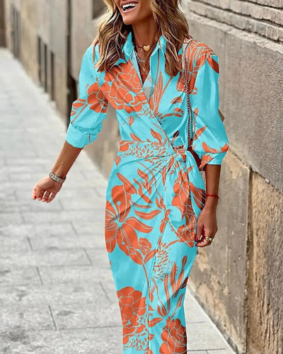 Stella - Fashion V-Neck Striped Lace-Up Midi Dress