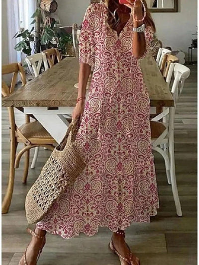 Arianne - Boho Vintage V-Neck Printed Dress