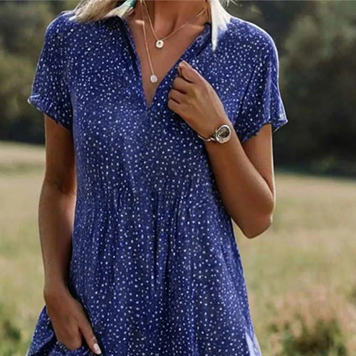 Samantha - Loose V-Neck Short Sleeve Printed Dress
