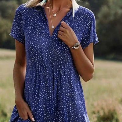 Samantha - Loose V-Neck Short Sleeve Printed Dress